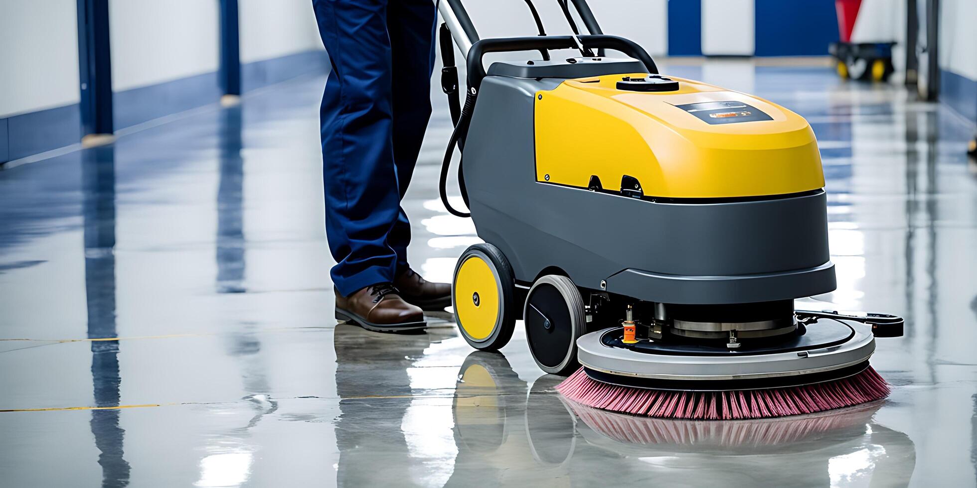 AI generated Worker cleaning floor with vacuum cleaner. Cleaning service concept. photo