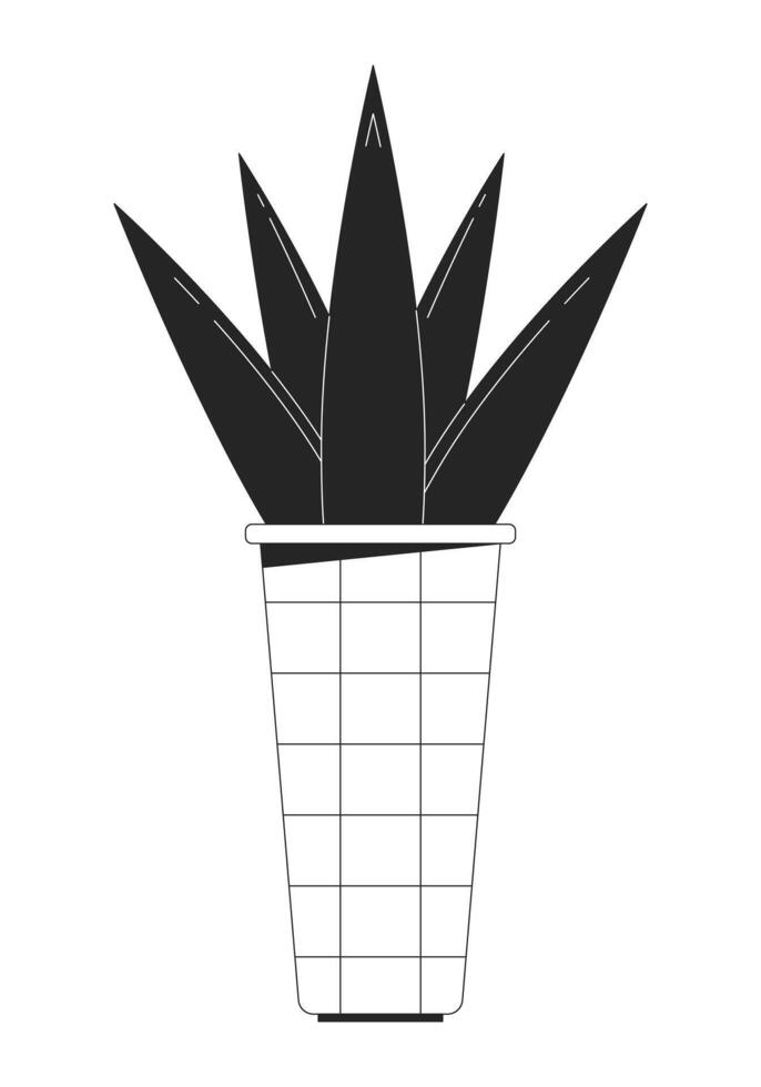 Potted houseplant black and white 2D line cartoon object. Growing succulent. Home gardening hobby isolated vector outline item. Exotic plant in interior decor monochromatic flat spot illustration
