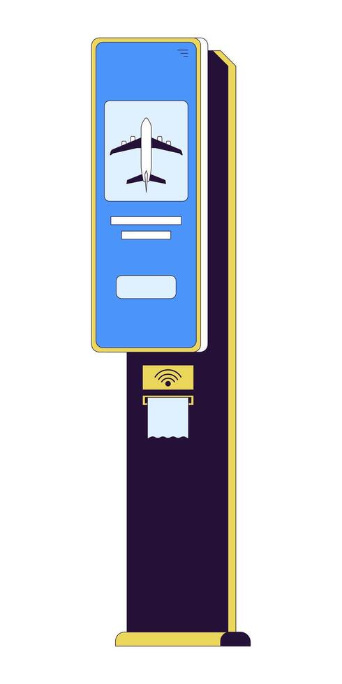 NFC payment terminal at airport 2D linear cartoon object. Buy flight ticket wireless device isolated line vector element white background. Contactless payment technology color flat spot illustration