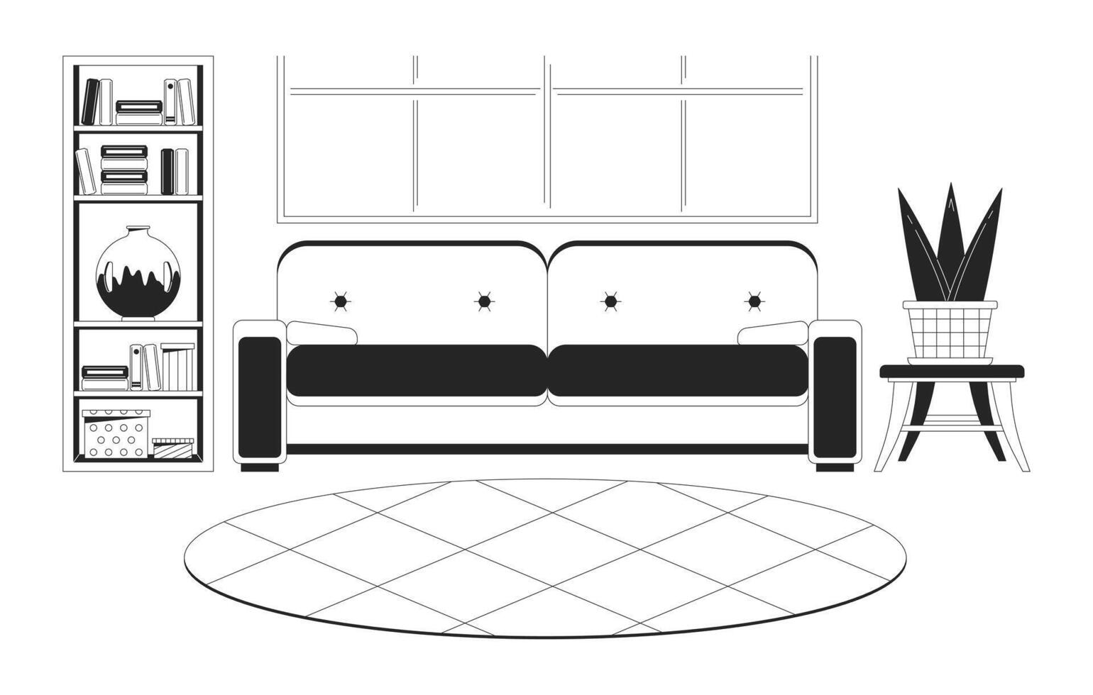 Living Room Interior Monochrome Line Cartoon Object 41328328 Vector Art
