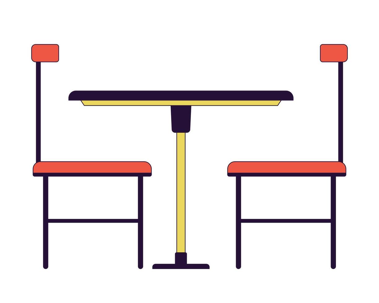 Cafeteria table chairs 2D linear cartoon object. Cafe furniture isolated line vector element white background. Dining room, restaurant seats. Coffee shop interior color flat spot illustration