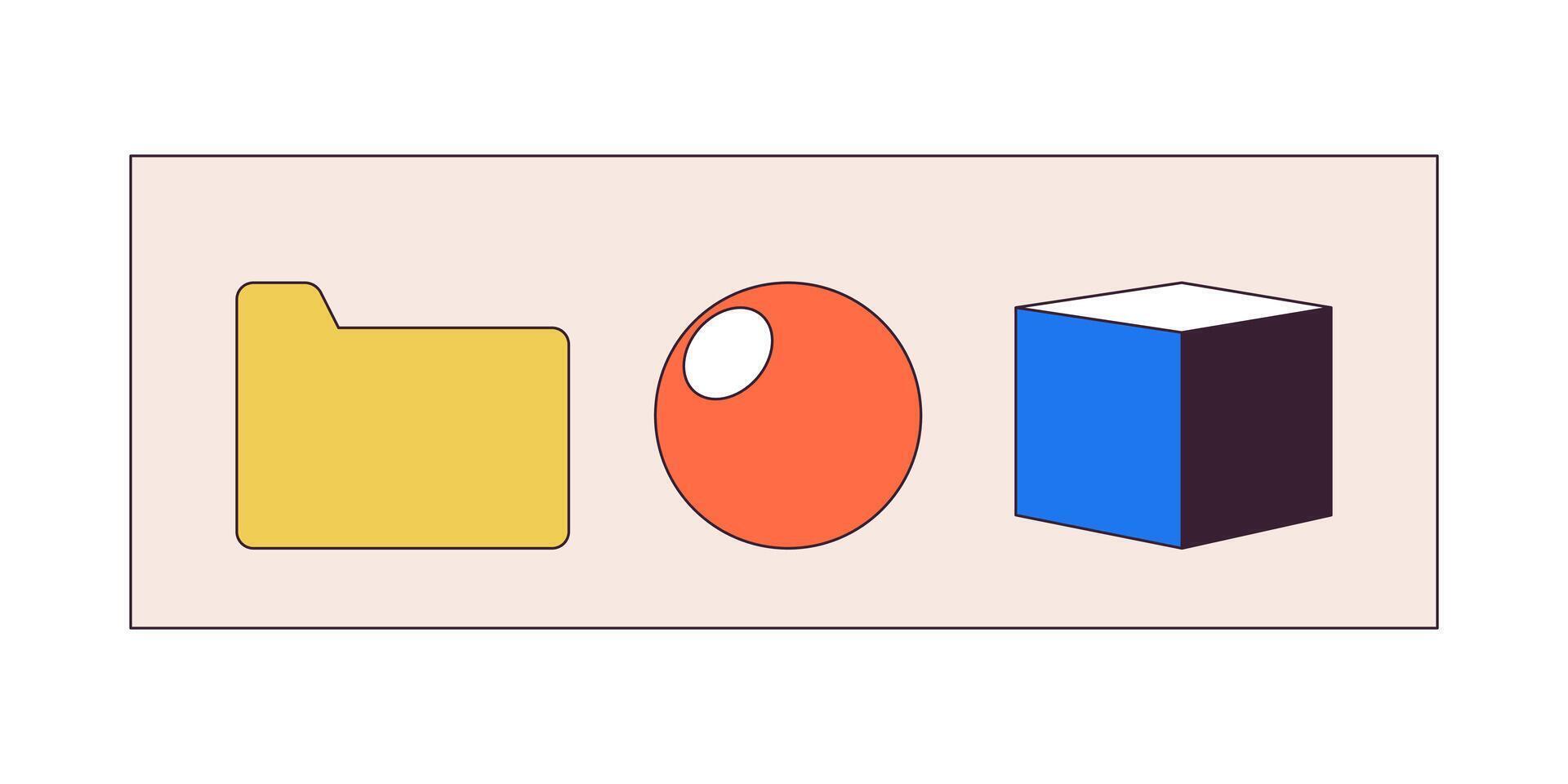 Folder and geometrical shapes 2D linear cartoon objects. Digital tools. Web design structure isolated line vector elements white background. Software development color flat spot illustration