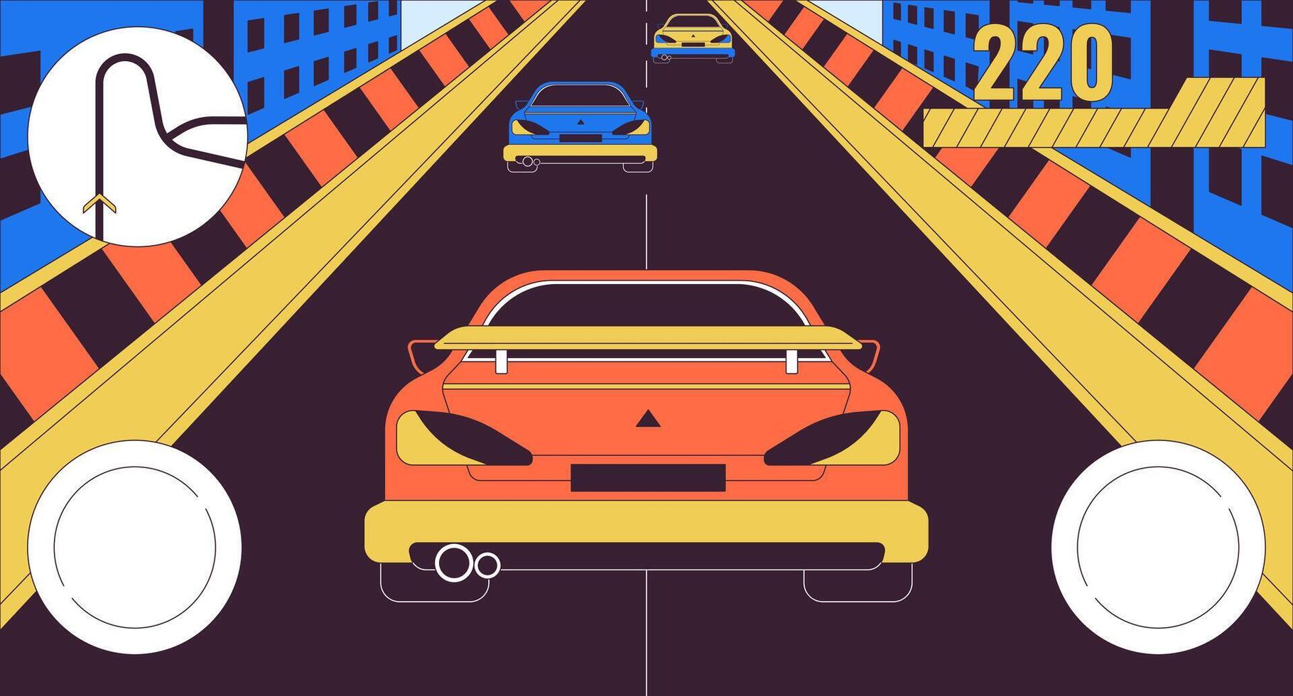 coche carreras simulador juego 2d lineal ilustración concepto. videojuego controlador interfaz dibujos animados escena antecedentes. computadora juego desarrollo metáfora resumen plano vector contorno gráfico