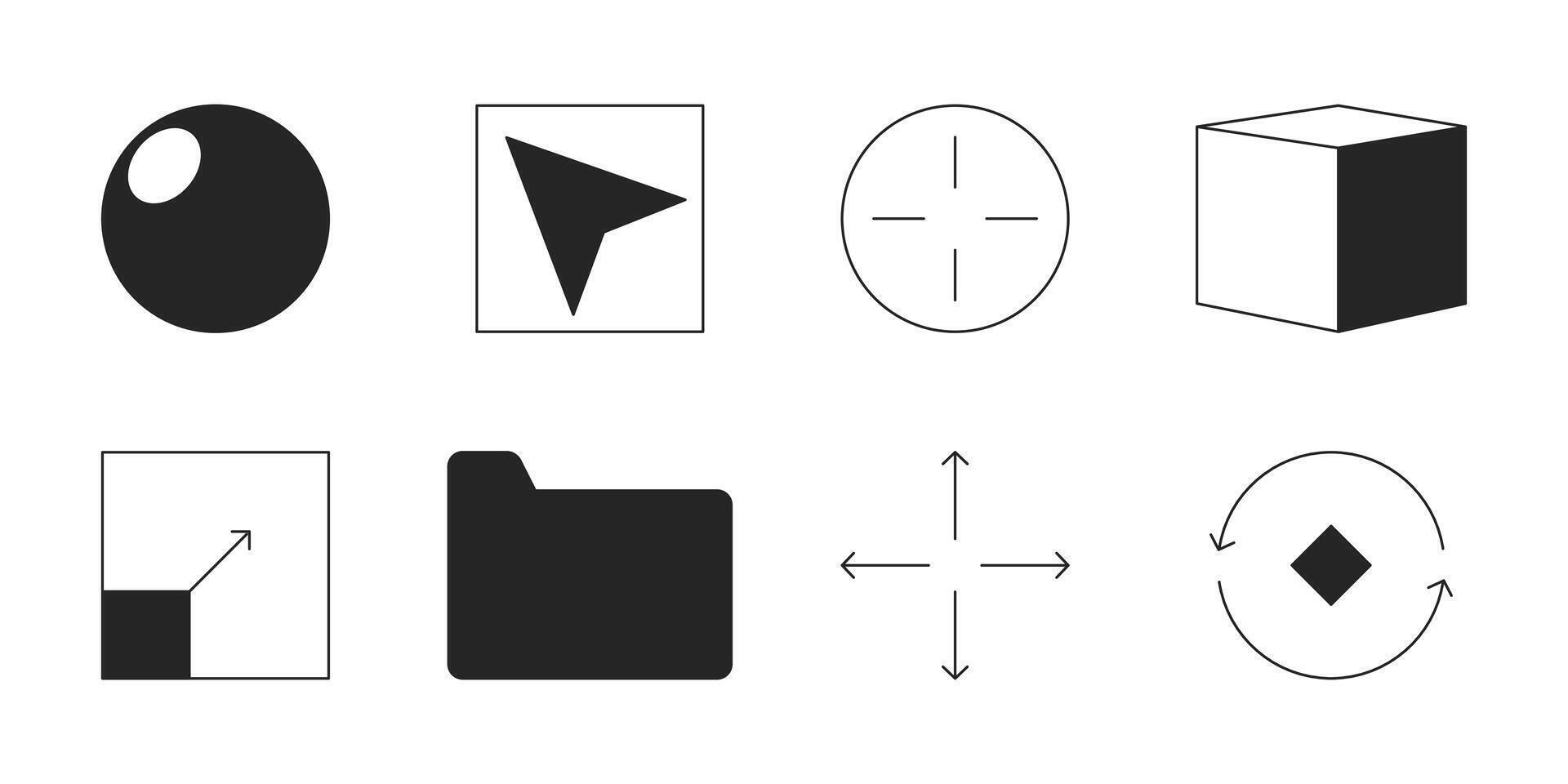Ui design development black and white 2D line cartoon objects set. Web page responsive control isolated vector outline items collection. computer software monochromatic flat spot illustrations