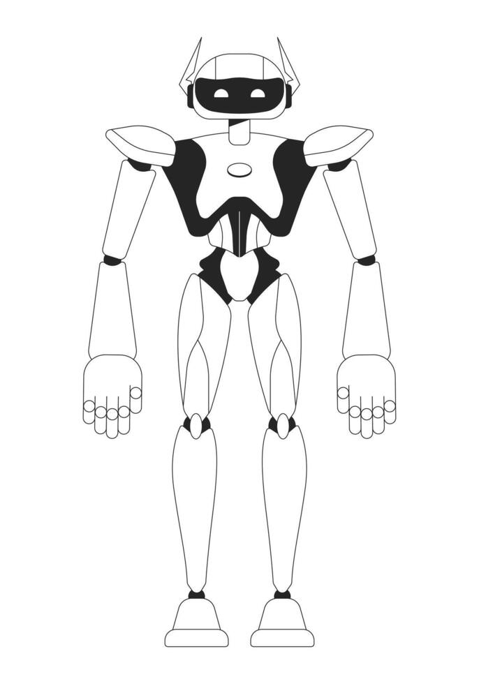 Robot Monochrome Line Cartoon Character vector