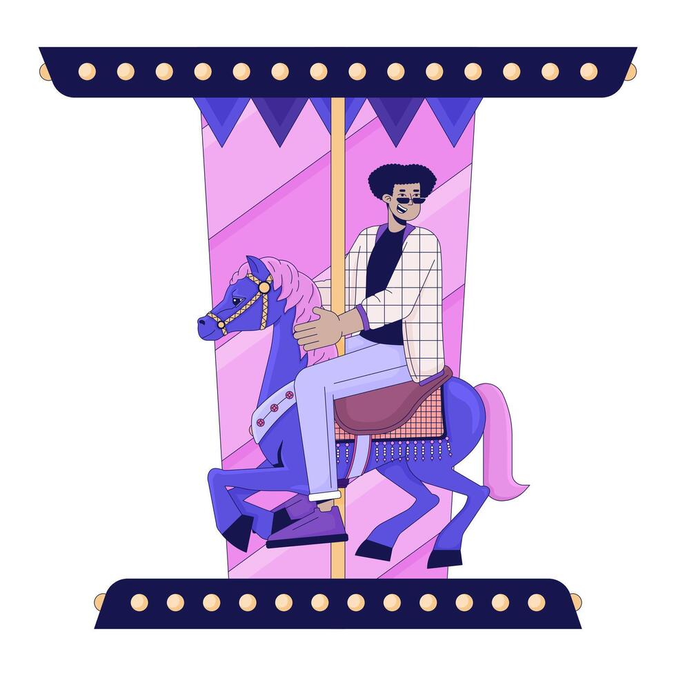 Young Man Riding Horse Carousel Linear Cartoon Character vector