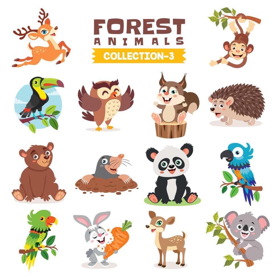 conjunto de varios bosque animales vector