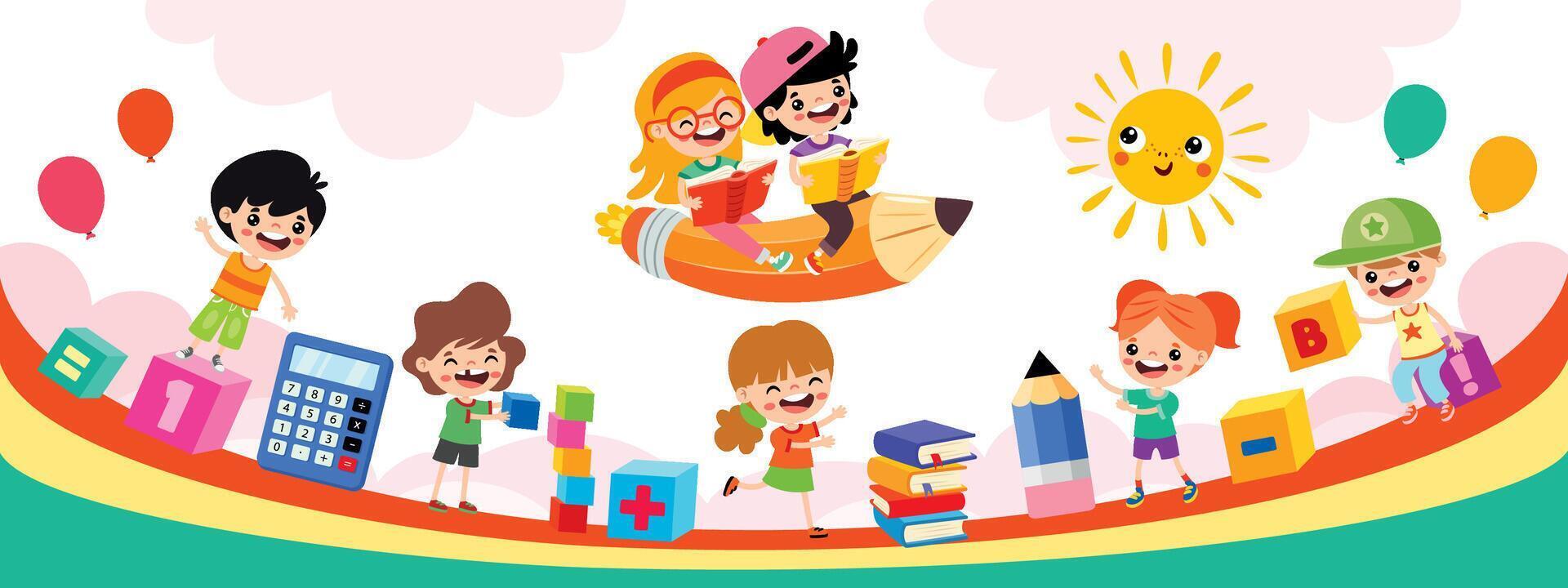 Funny Kids Playing At Nature vector