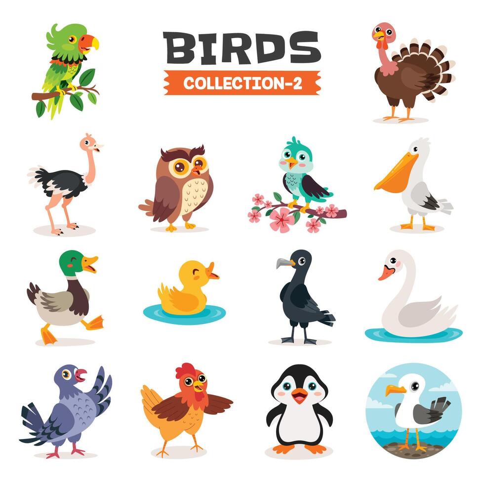Set Of Various Cartoon Birds vector