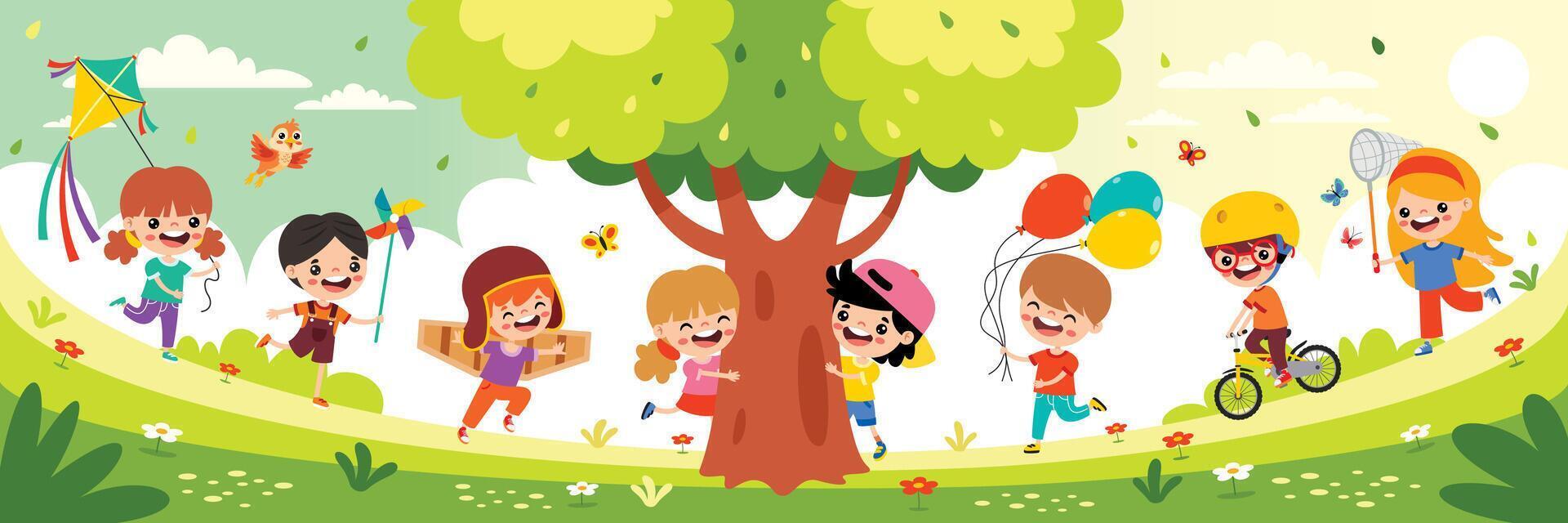 Funny Kids Playing At Nature vector