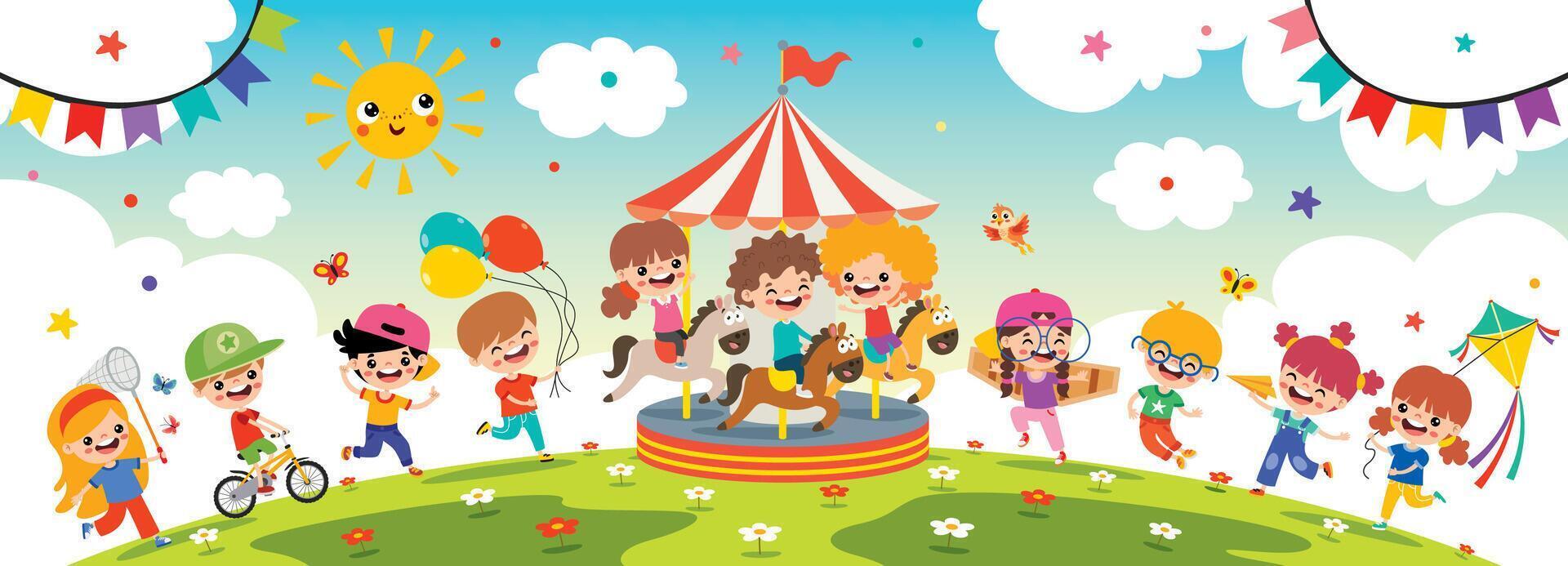 Funny Kids Playing At Nature vector