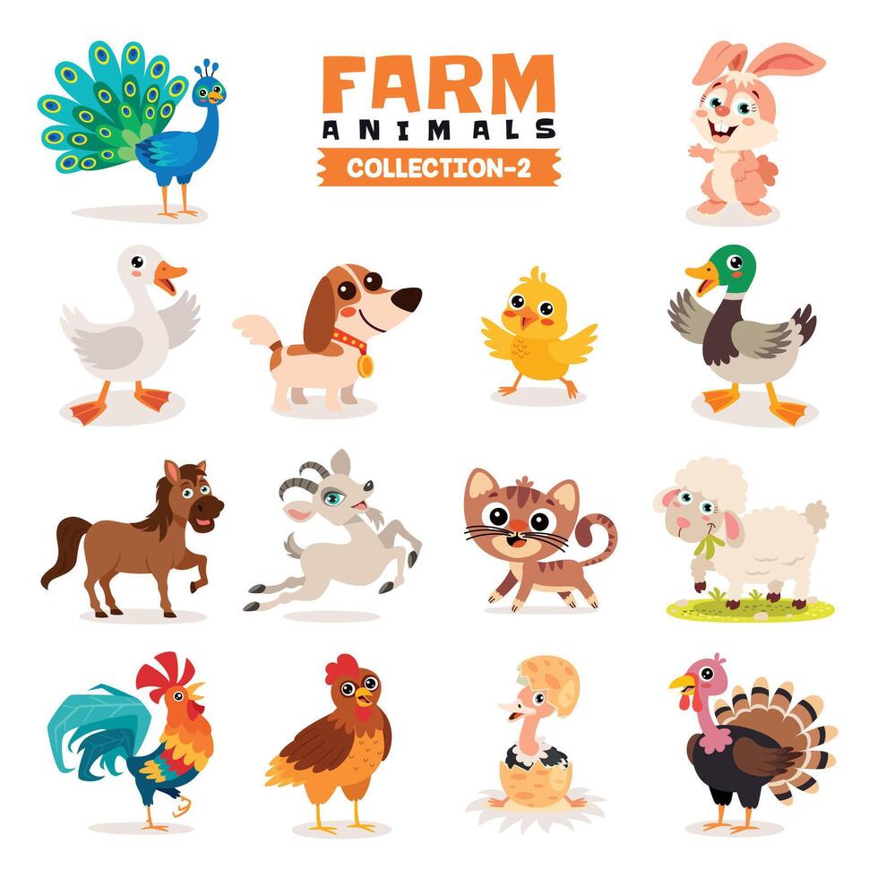 Set Of Various Farm Animals vector