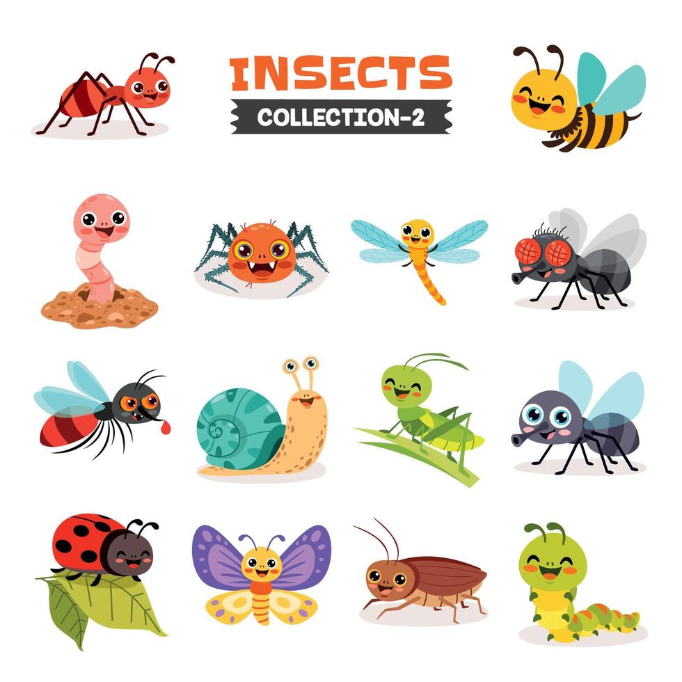 Set Of Various Cartoon Insects vector
