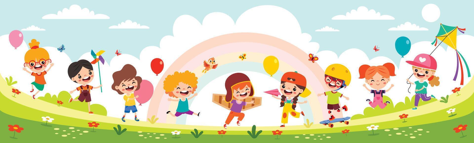 Funny Kids Playing At Nature vector