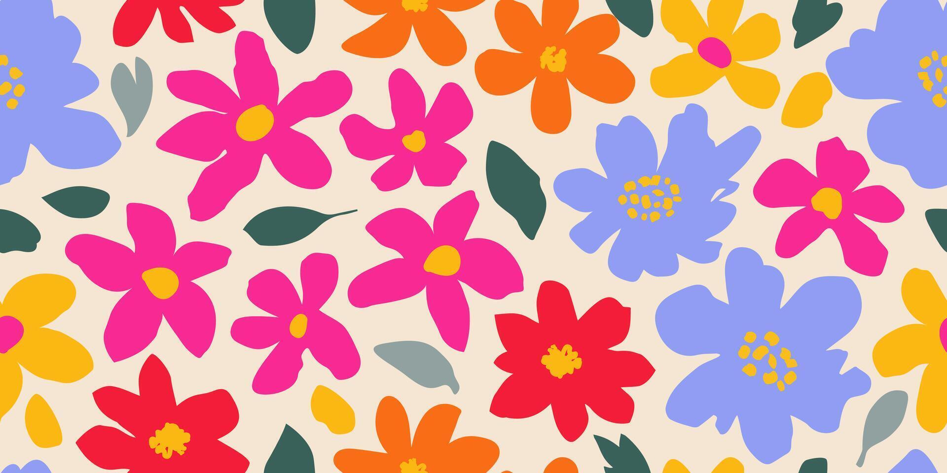 exótico mano dibujado flores, sin costura patrones con floral para tela, textiles, ropa, envase papel, cubrir, bandera, hogar decoración, resumen antecedentes. vector