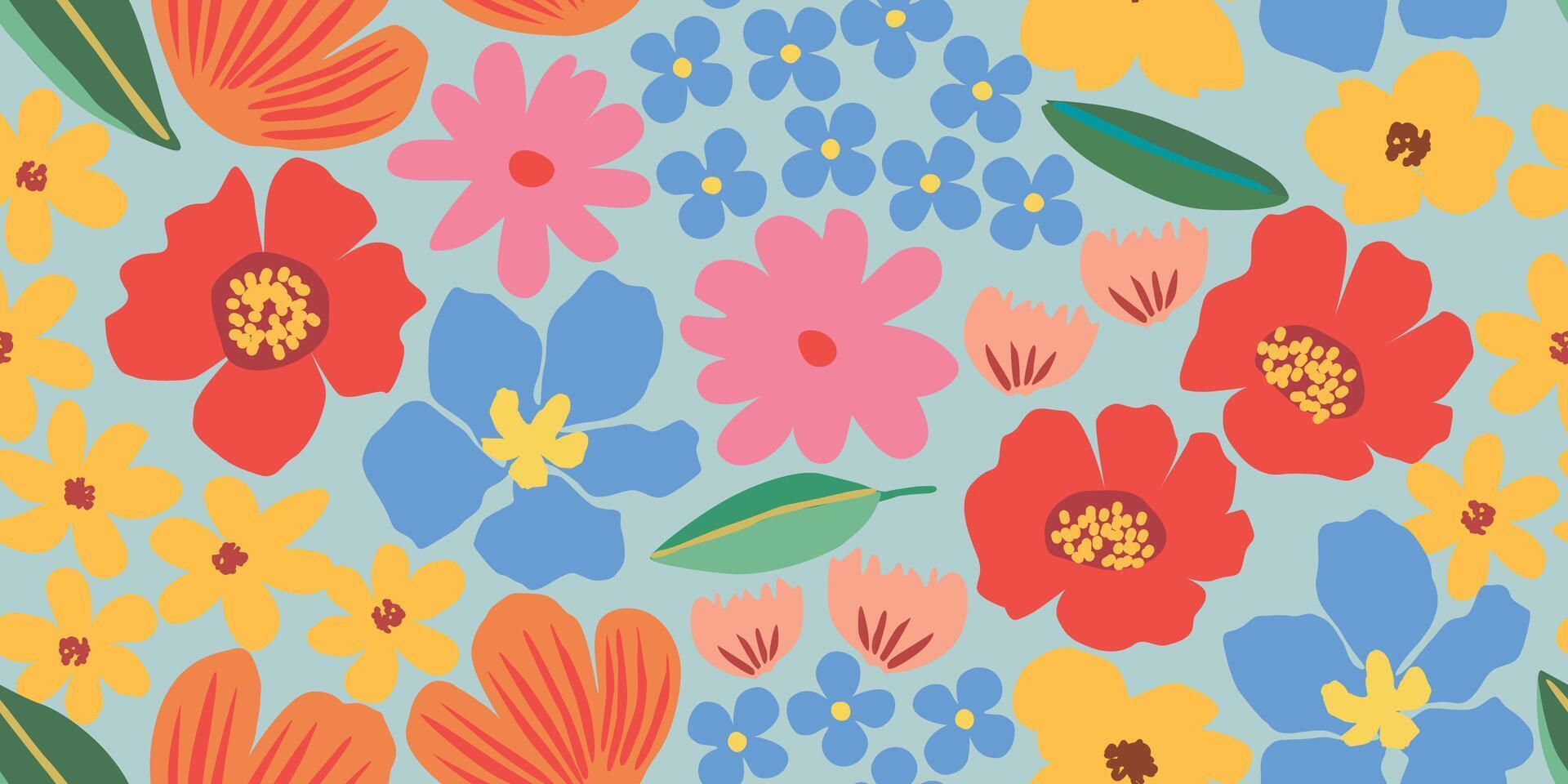 exótico mano dibujado flores, sin costura patrones con floral para tela, textiles, ropa, envase papel, cubrir, bandera, hogar decoración, resumen antecedentes. vector