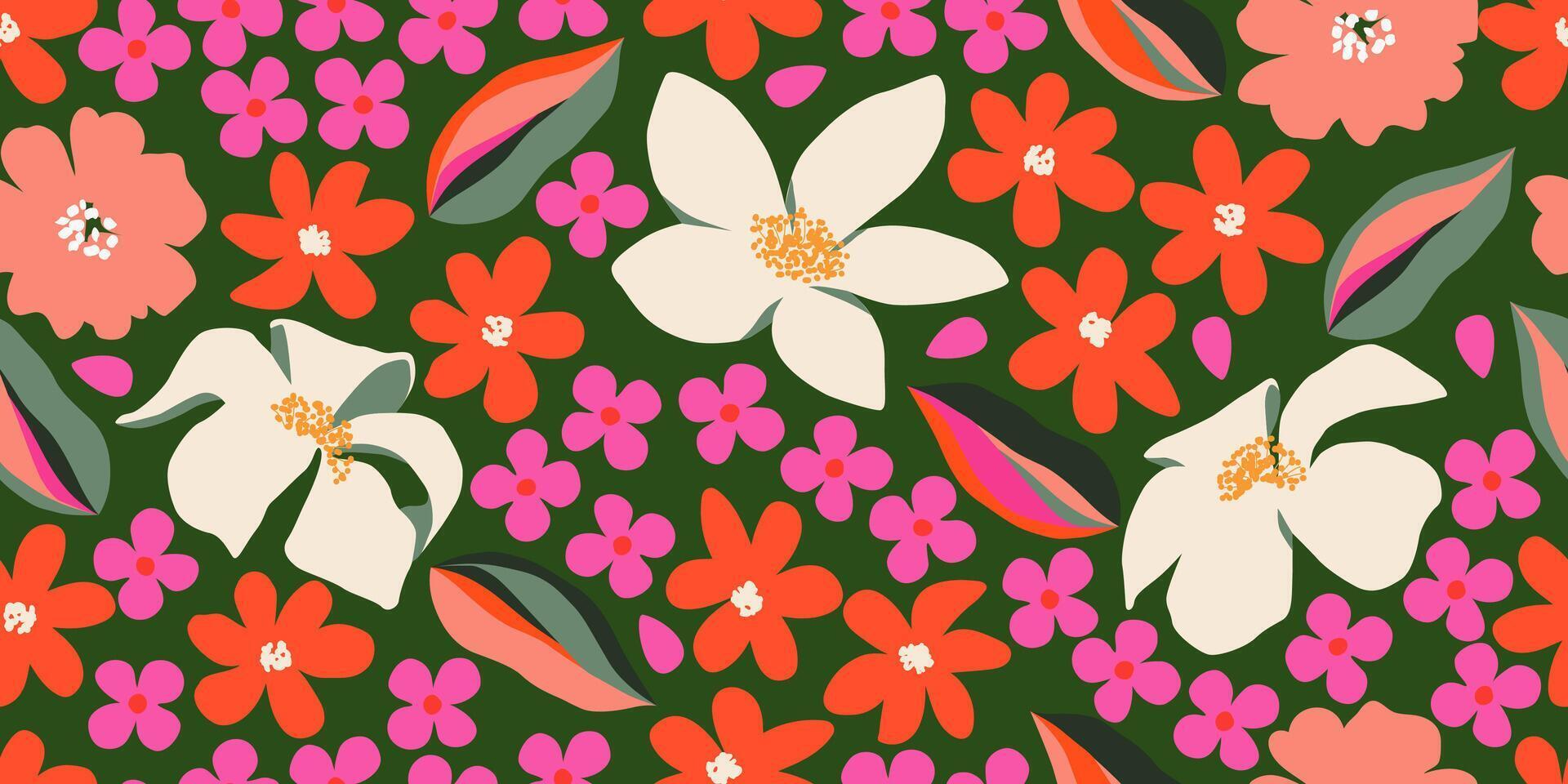 Exotic hand drawn flowers, seamless patterns with floral for fabric, textiles, clothing, wrapping paper, cover, banner, home decor, abstract backgrounds. vector