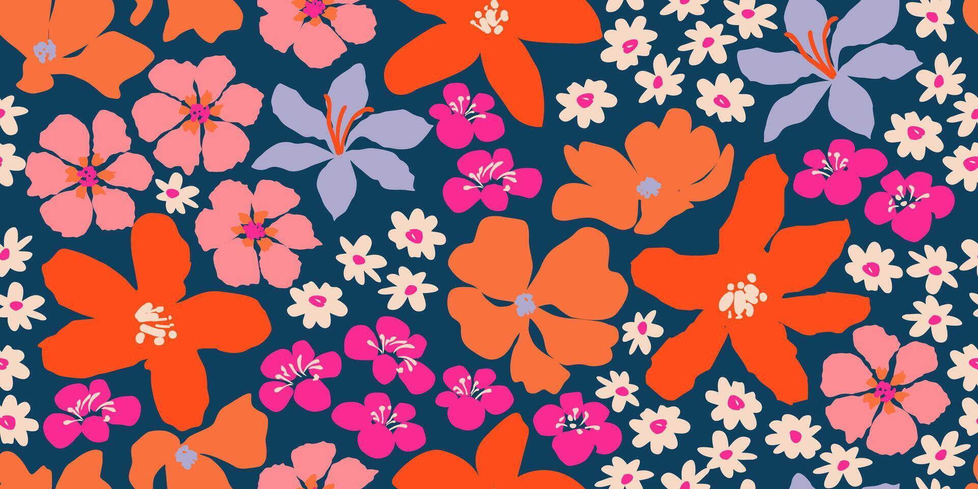 exótico mano dibujado flores, sin costura patrones con floral para tela, textiles, ropa, envase papel, cubrir, bandera, hogar decoración, resumen antecedentes. vector