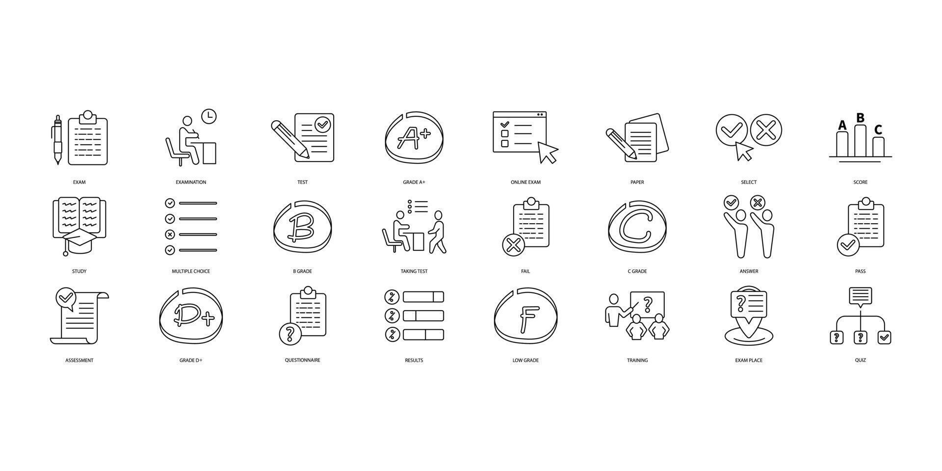 Exam icons set. Set of editable stroke icons.Vector set of Exam vector