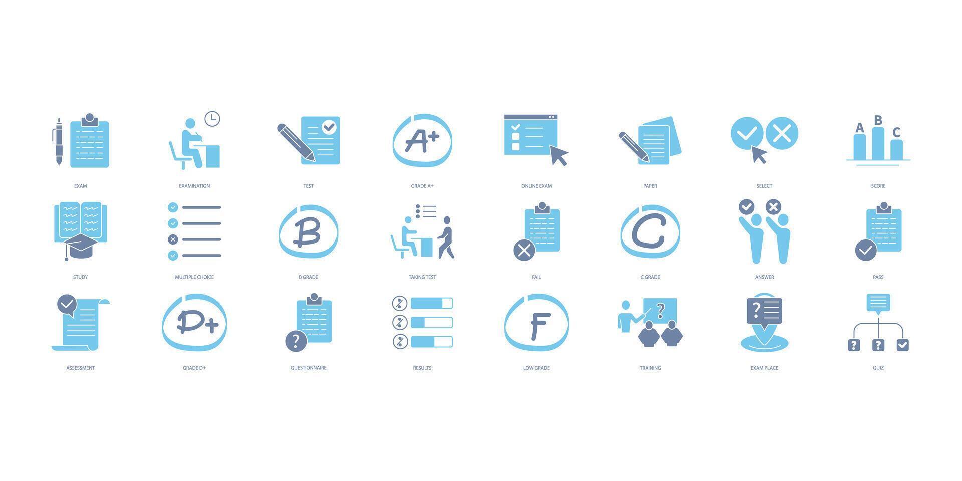 Exam icons set. Set of editable stroke icons.Vector set of Exam vector