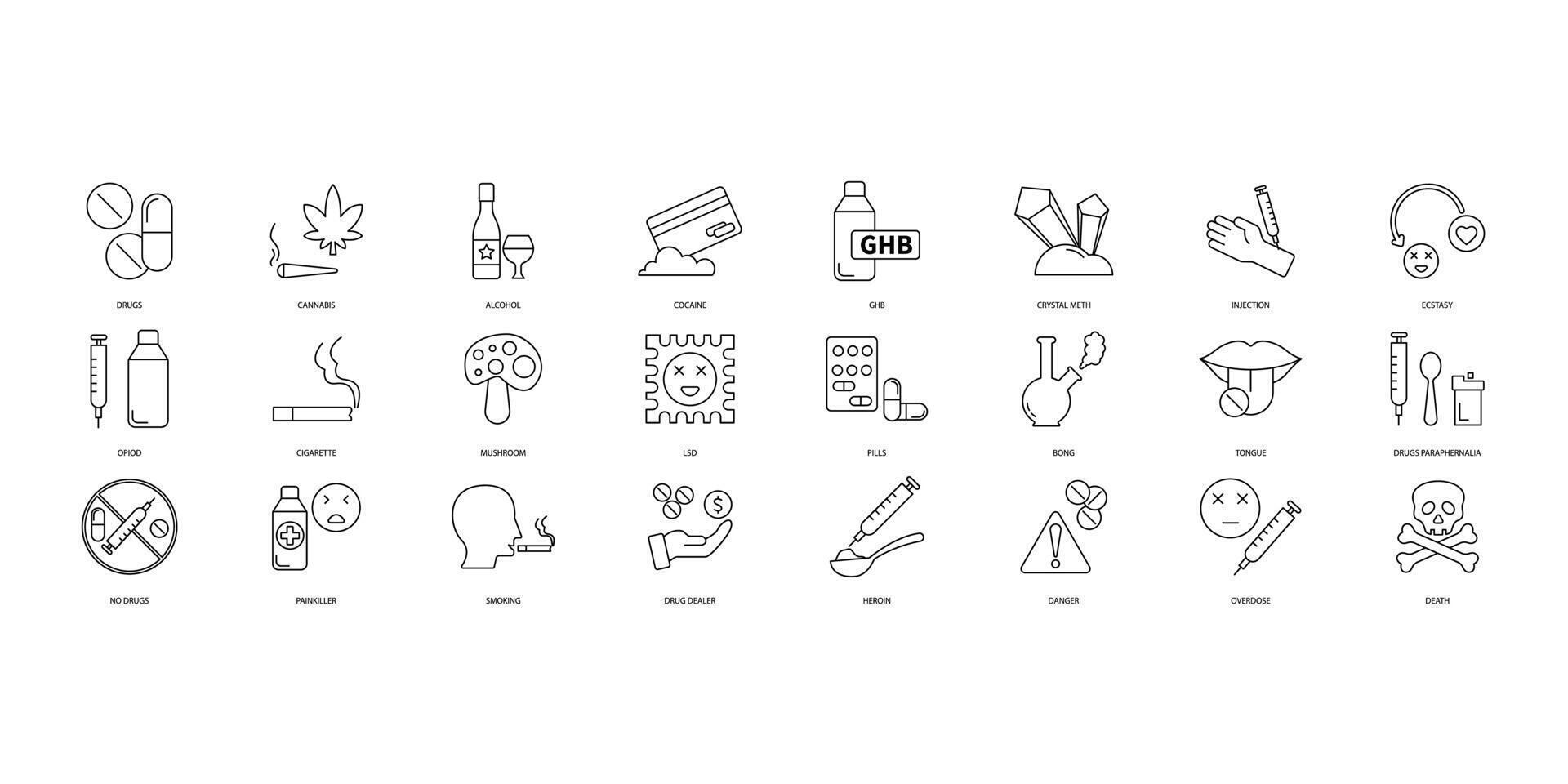 Drugs icons set. Set of editable stroke icons.Vector set of Drugs vector