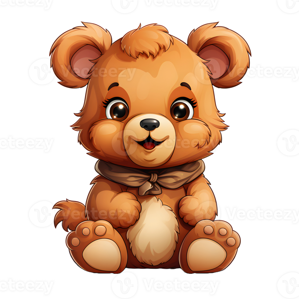 AI generated Cute Bear Cartoon Illustration Isolated on transparent Background. Teddy Bear Doll. Generative Ai png