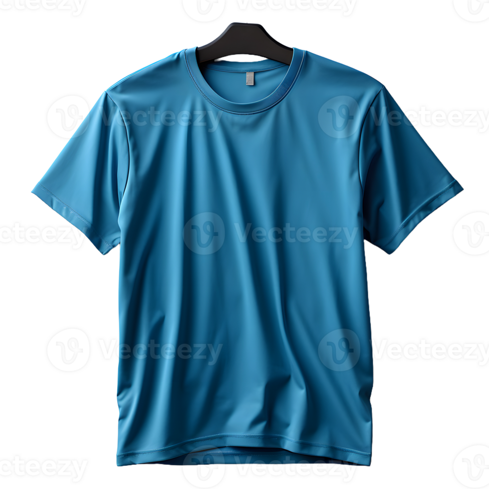 AI generated Blank Blue T-shirt with Hanger on Transparent Background Background. Short Sleeve T-shirt. Generative Ai png