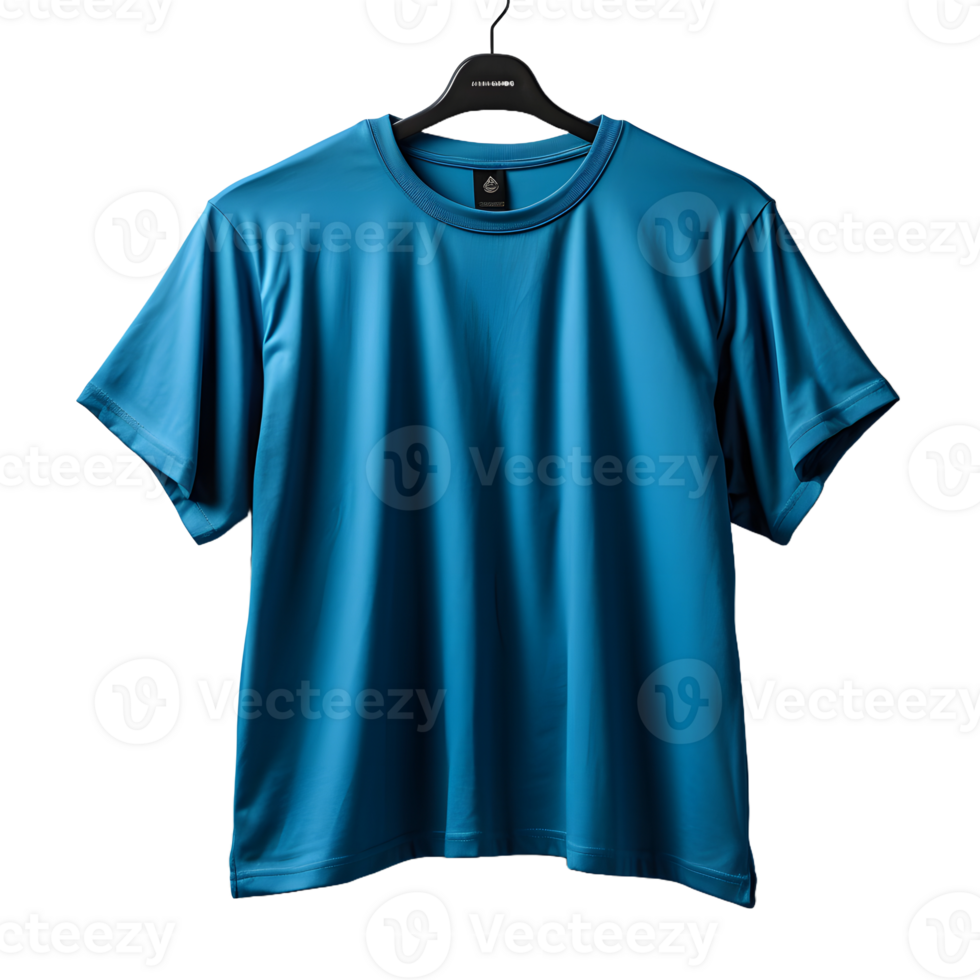 AI generated Blank Blue T-shirt with Hanger on Transparent Background Background. Short Sleeve T-shirt. Generative Ai png