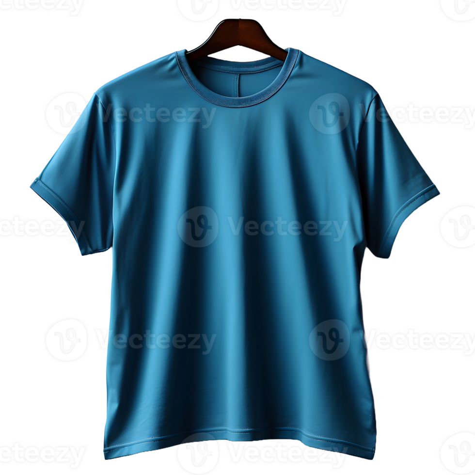 AI generated Blank Blue T-shirt with Hanger on Transparent Background Background. Short Sleeve T-shirt. Generative Ai png