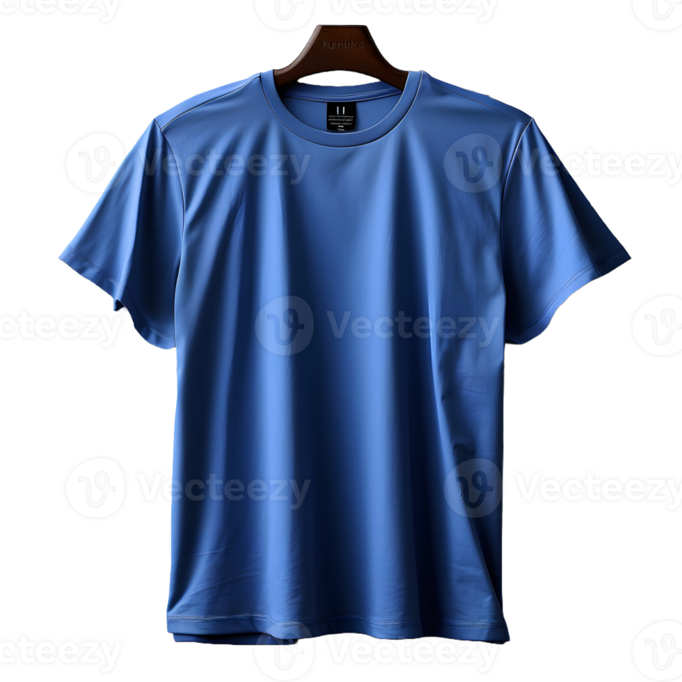 AI generated Blank Blue T-shirt with Hanger on Transparent Background Background. Short Sleeve T-shirt. Generative Ai png