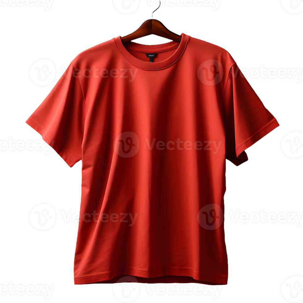 AI generated Blank Red T-shirt with Hanger Isolated on Transparent Background. Short Sleeve T-shirt. Generative Ai png