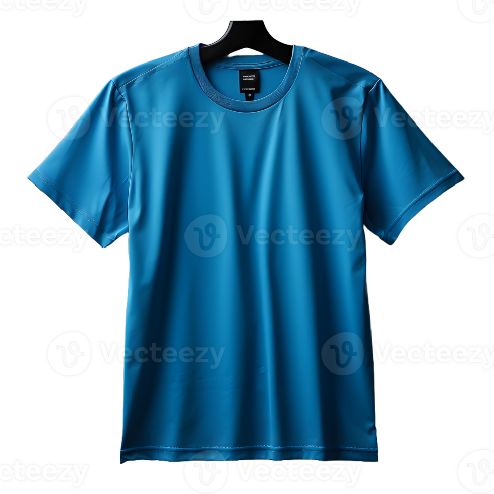 AI generated Blank Blue T-shirt with Hanger on Transparent Background Background. Short Sleeve T-shirt. Generative Ai png