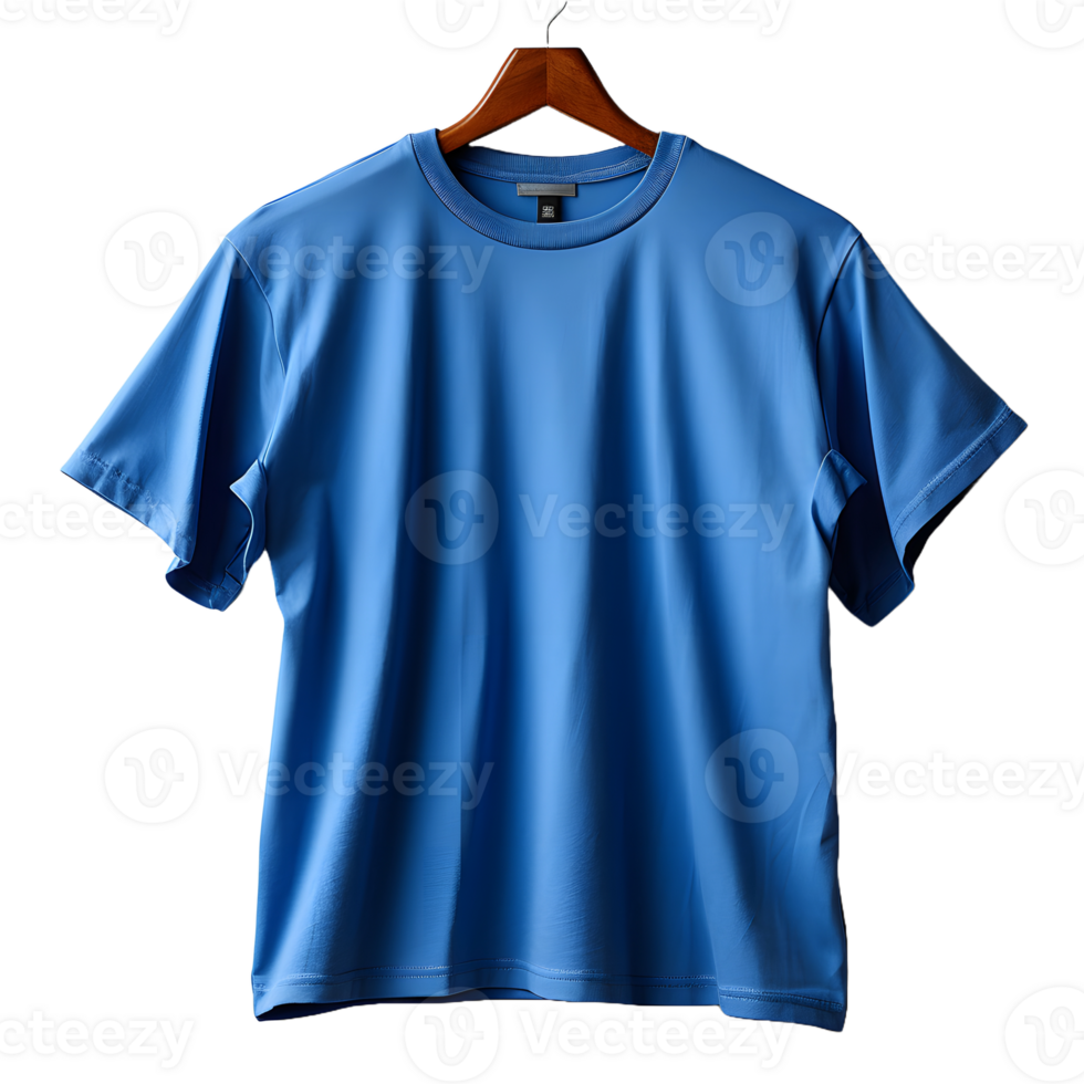 AI generated Blank Blue T-shirt with Hanger on Transparent Background Background. Short Sleeve T-shirt. Generative Ai png