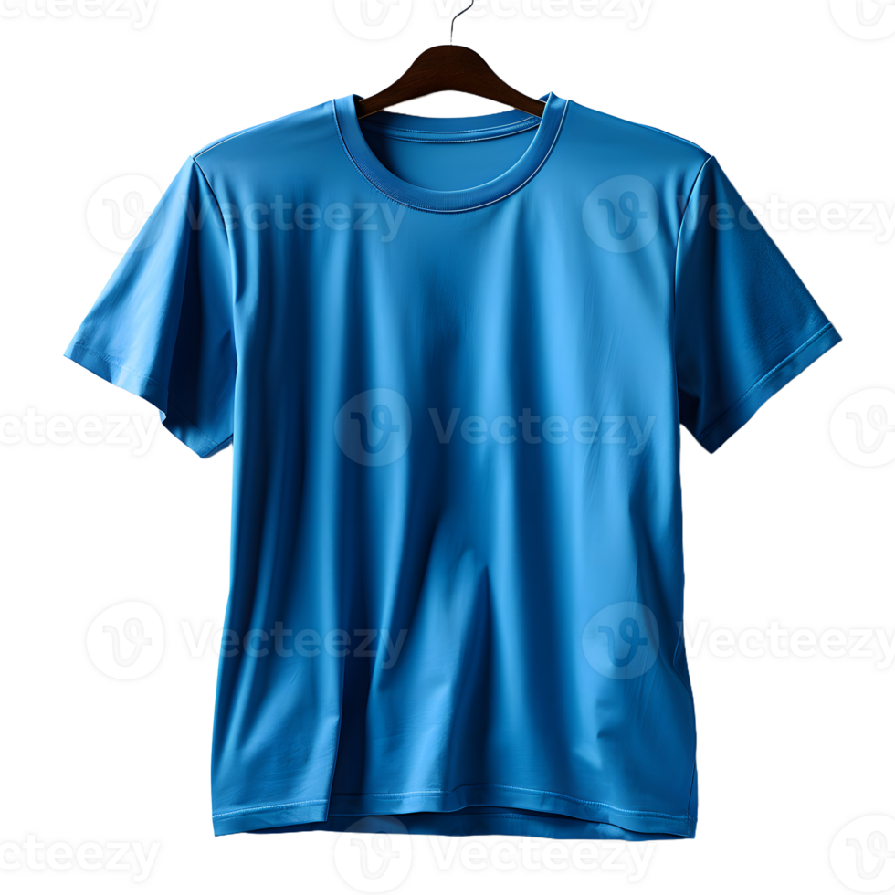 AI generated Blank Blue T-shirt with Hanger on Transparent Background Background. Short Sleeve T-shirt. Generative Ai png