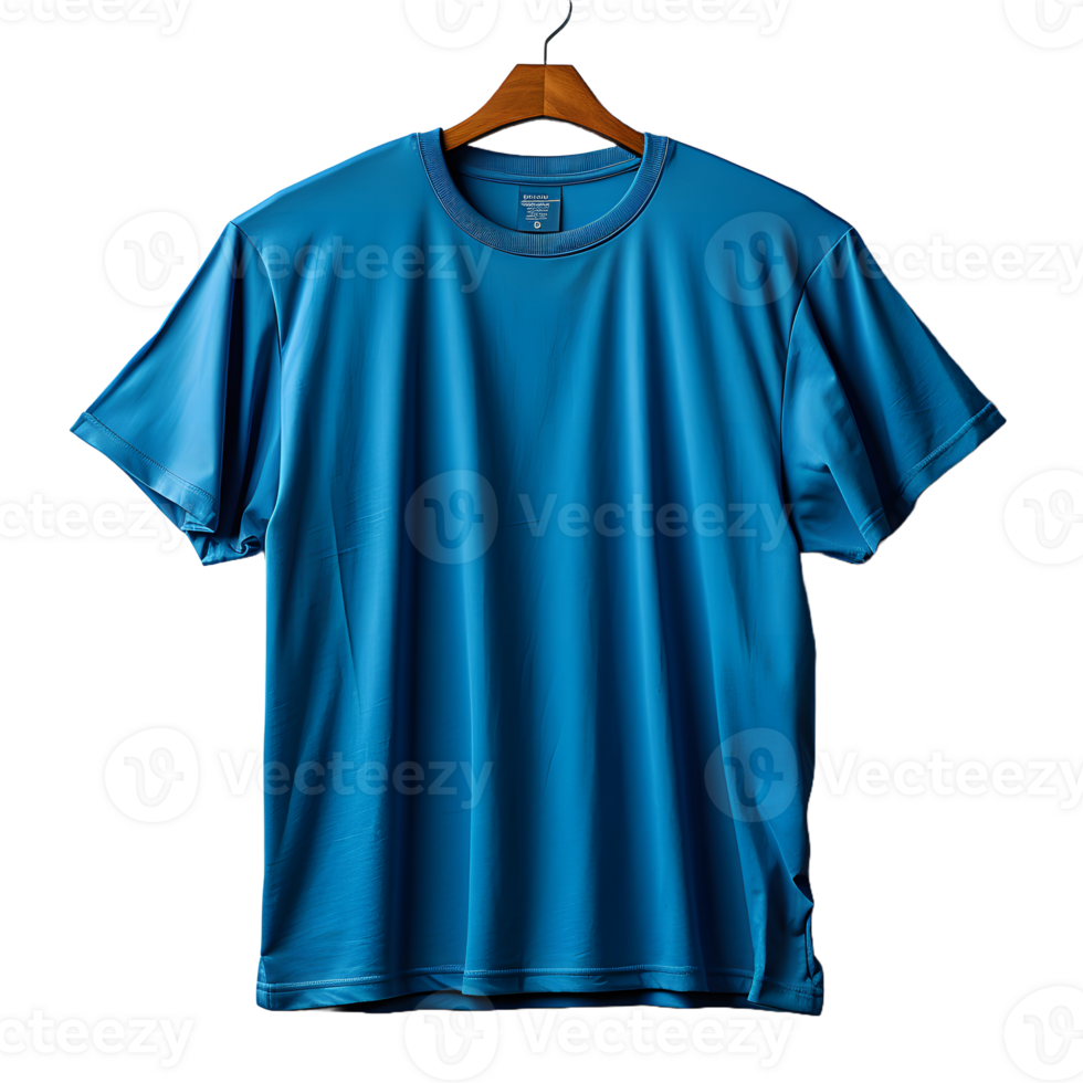 AI generated Blank Blue T-shirt with Hanger on Transparent Background Background. Short Sleeve T-shirt. Generative Ai png