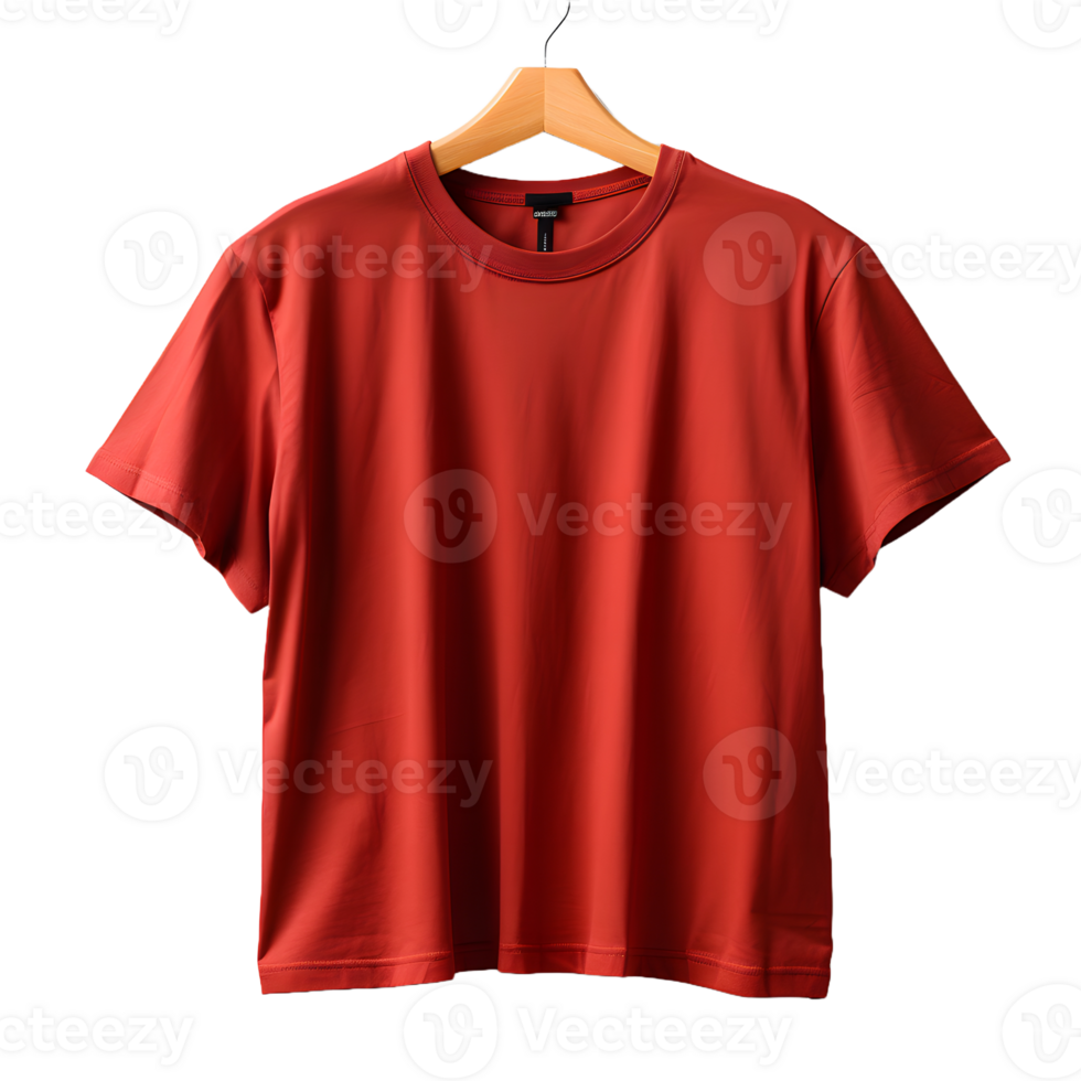 AI generated Blank Red T-shirt with Hanger Isolated on Transparent Background. Short Sleeve T-shirt. Generative Ai png