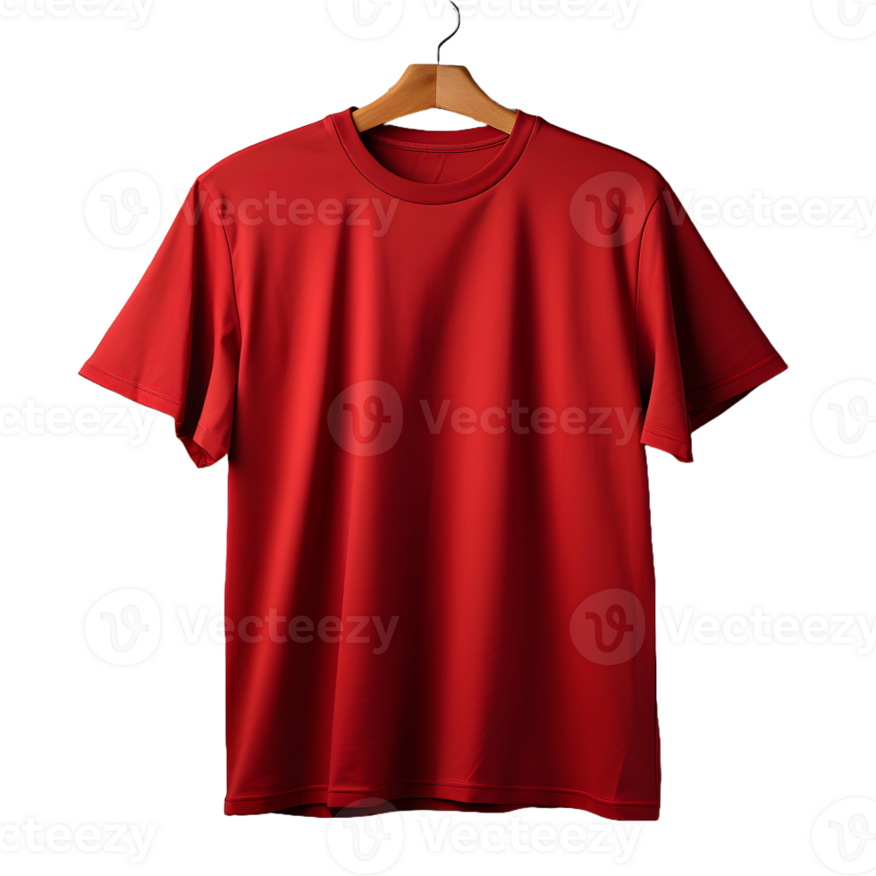 AI generated Blank Red T-shirt with Hanger Isolated on Transparent Background. Short Sleeve T-shirt. Generative Ai png