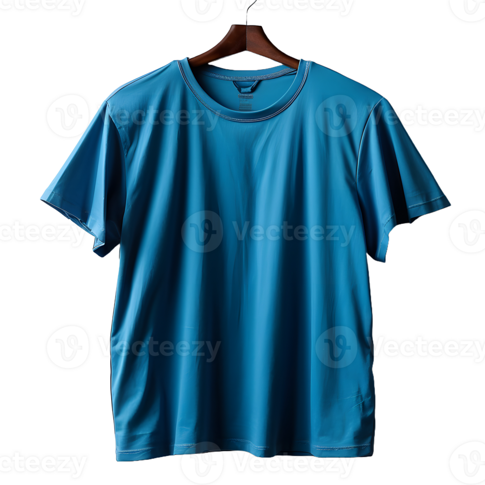 AI generated Blank Blue T-shirt with Hanger on Transparent Background Background. Short Sleeve T-shirt. Generative Ai png