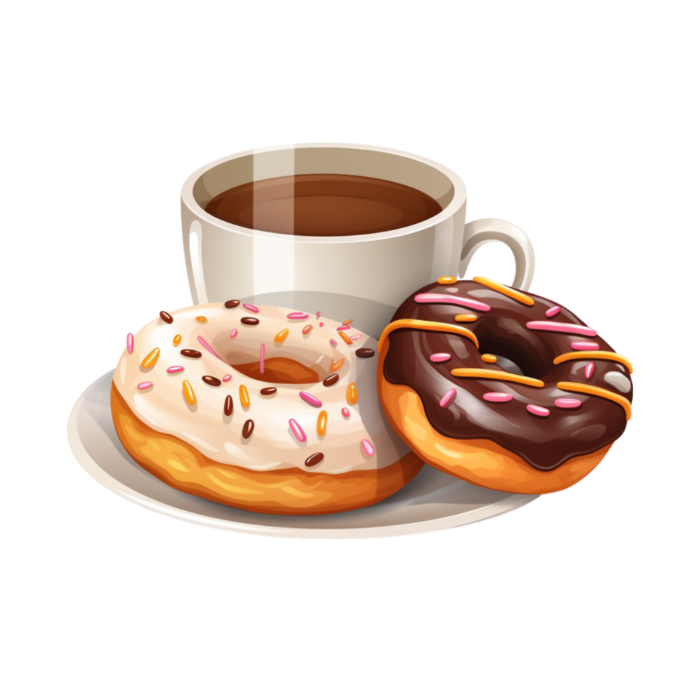 AI generated Coffee cup and donuts isolated on transparent background generative AI png