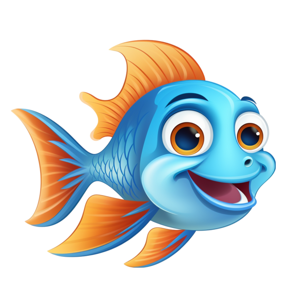 AI generated Cartoon fish isolated on transparent background, generative AI png