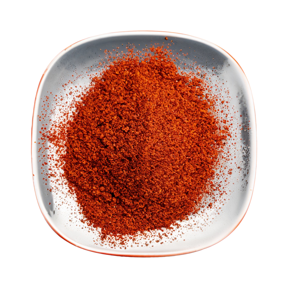 ai genererad paprika pulver på en vit tallrik isolerat i en transparent bakgrund. topp se paprika png generativ ai