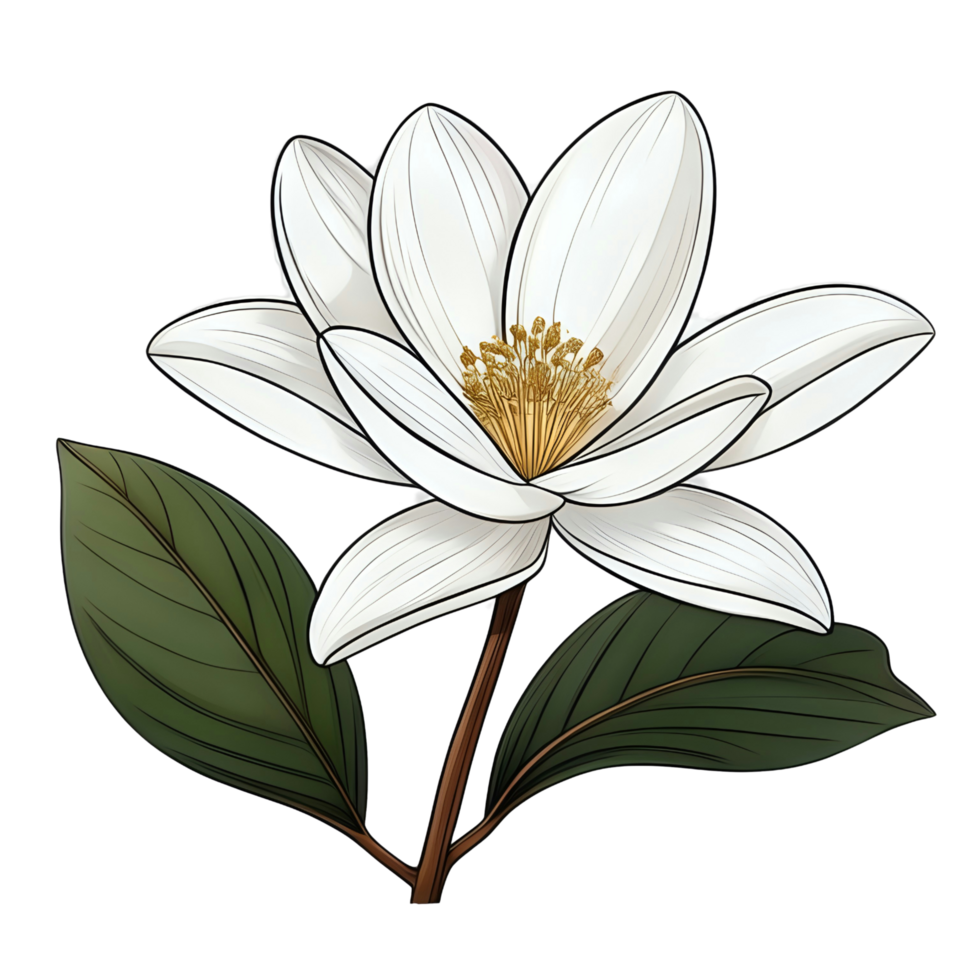 Magnolia white flower with green leaves on a transparent background png