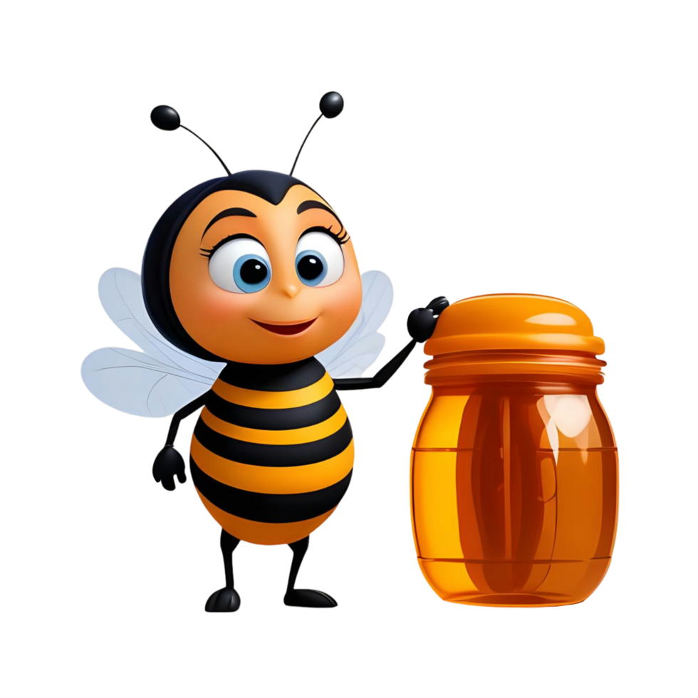 miel abeja dibujos animados personaje con tarro de miel png