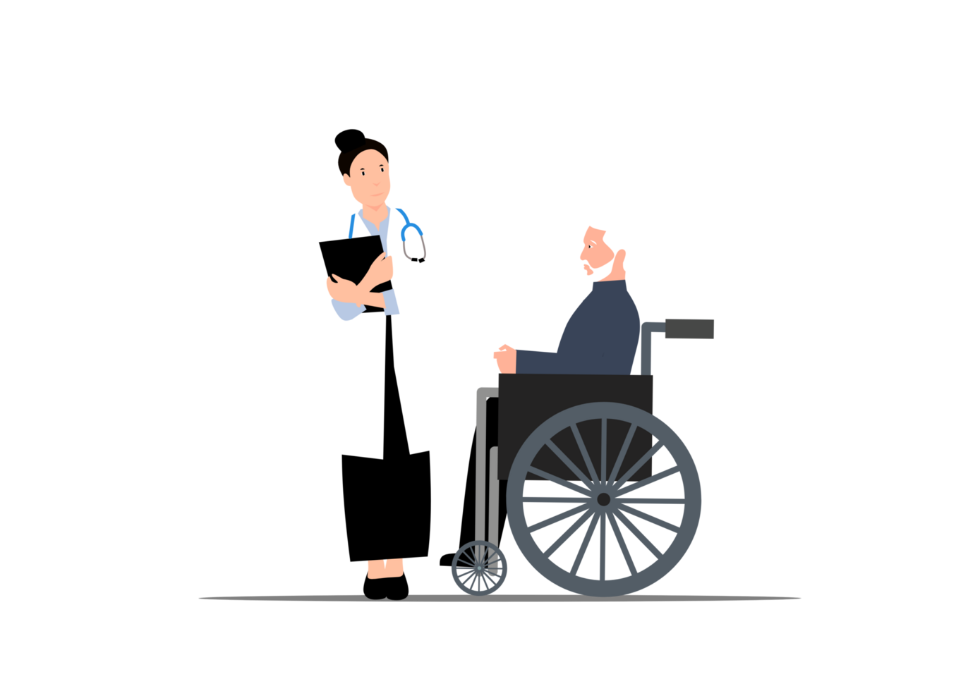 un mayor hombre en un silla de ruedas es hablando a un médico png