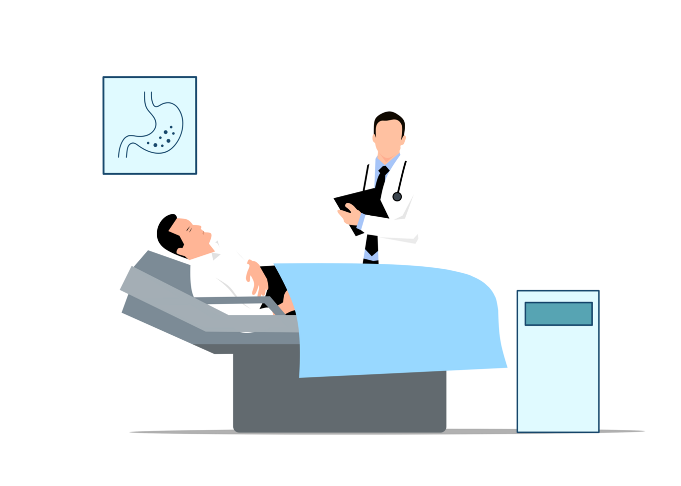 a doctor is examining a patient in a hospital bed png