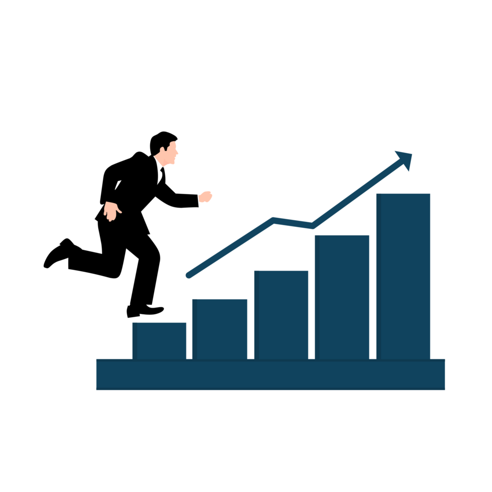 homme d'affaire fonctionnement en haut le graphique graphique affaires croissance concept illustration png