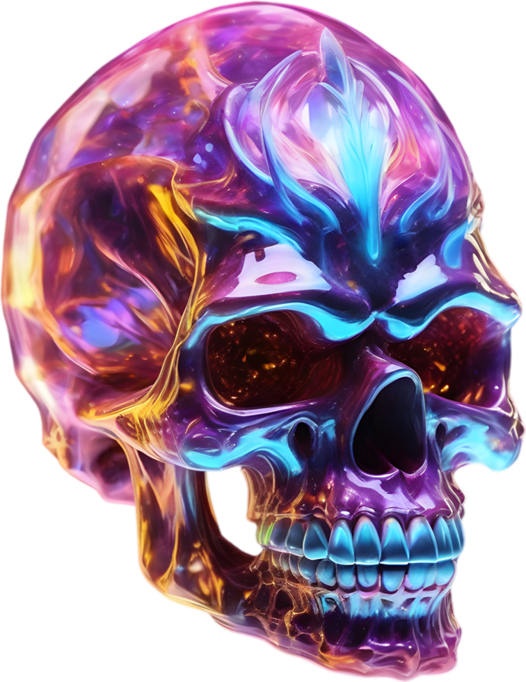 AI generated Colorful crystal skull, Close-up image of a colorful crystal skull. png