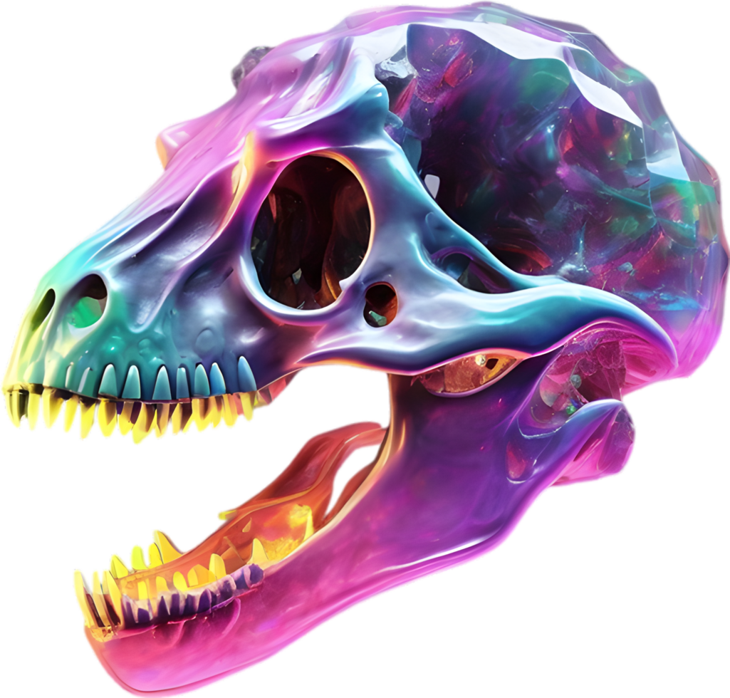 AI generated Colorful crystal skull, Close-up image of a colorful crystal skull. png