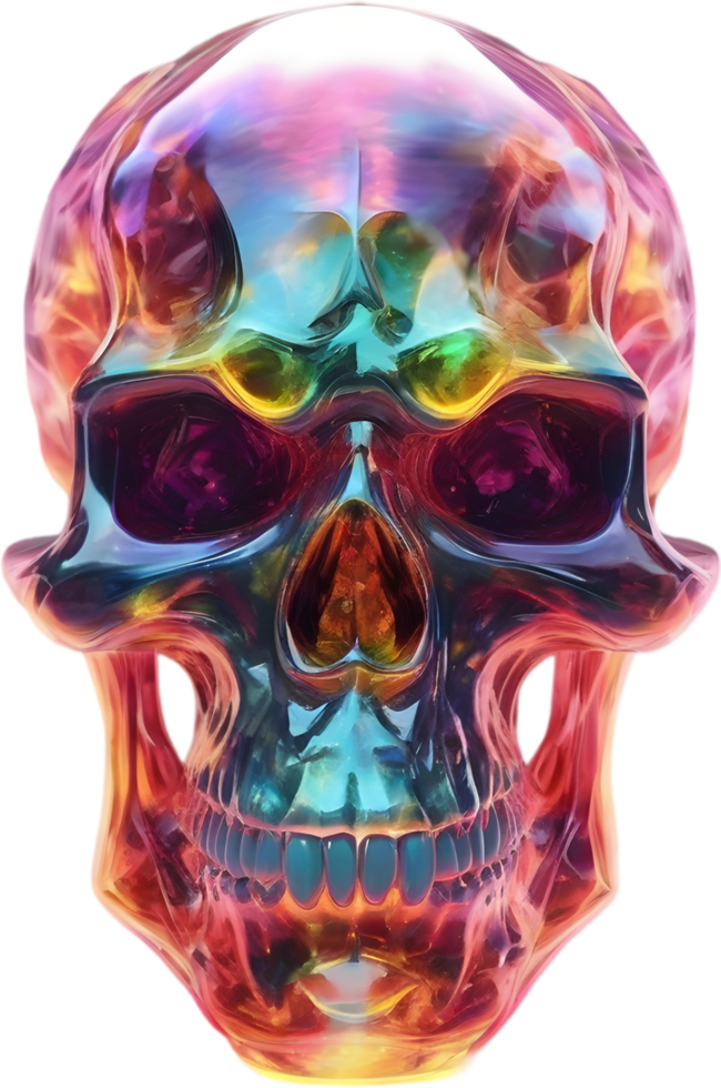 AI generated Colorful crystal skull, Close-up image of a colorful crystal skull. png