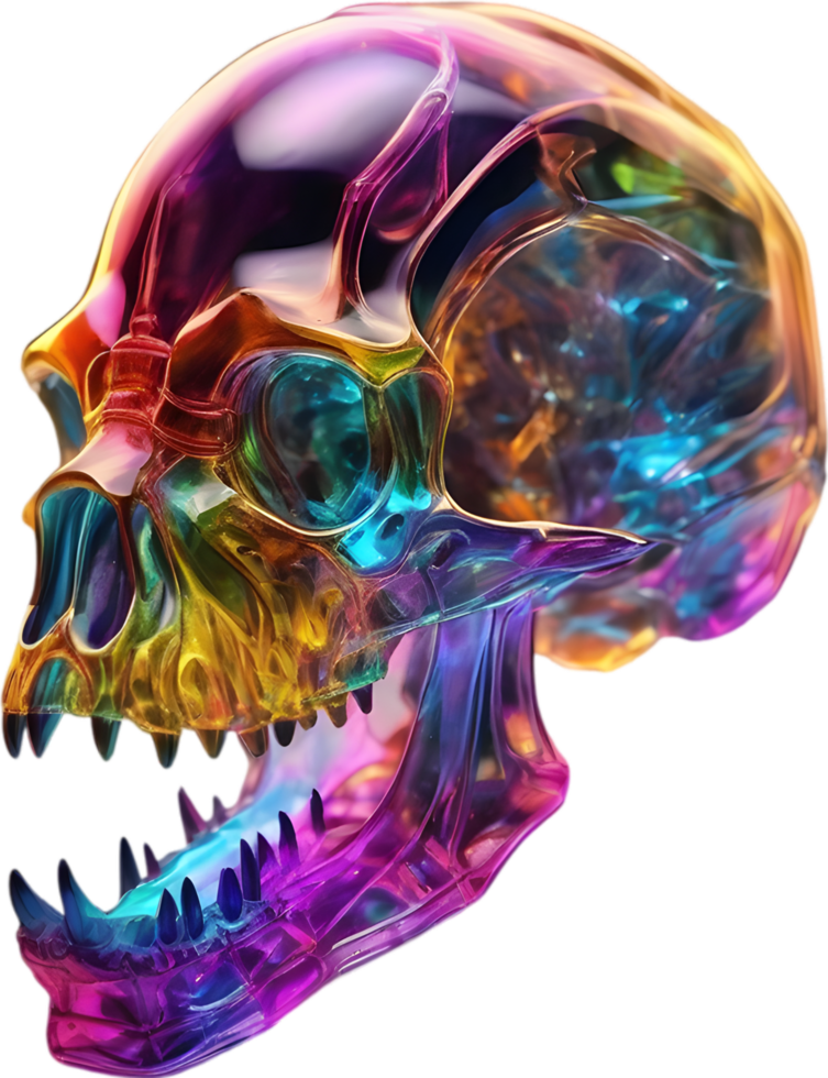 AI generated Colorful crystal skull, Close-up image of a colorful crystal skull. png